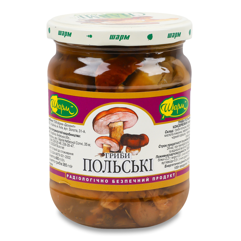 Гриби Польські різані консервовані 480г Шарм