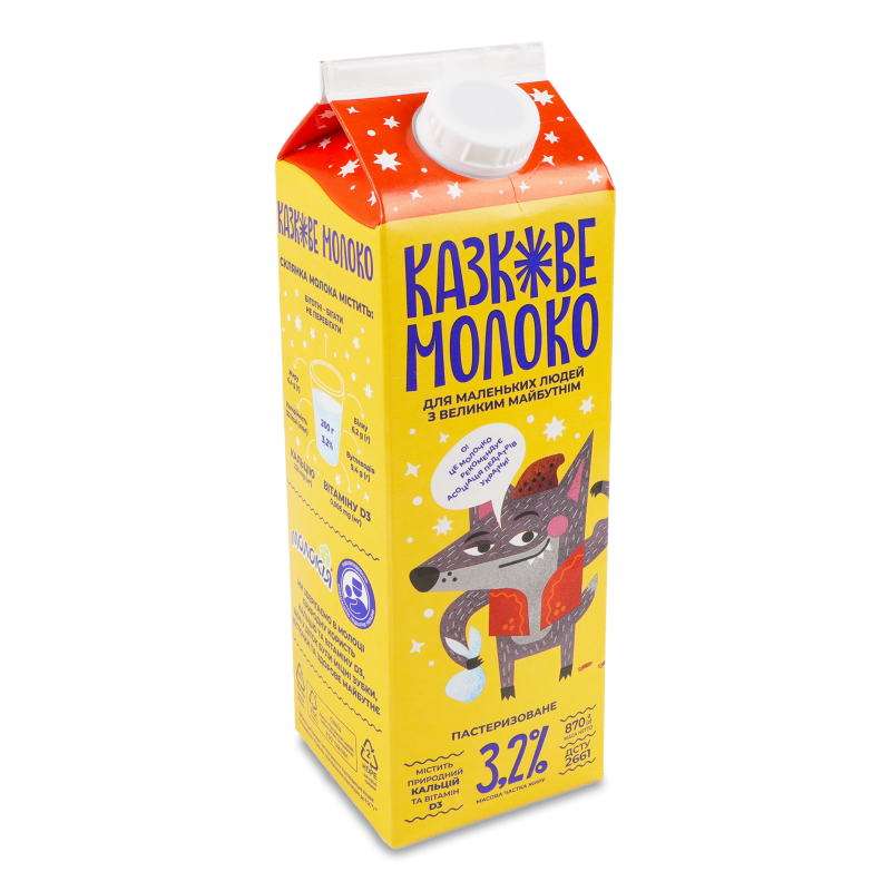 Молоко Казкове 3,2% 870г пюр/пак Молокія
