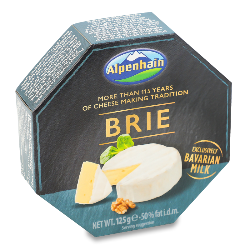 Сир м’який Brie Селект з білою пліснявою 50% 125г коробка Alpenhain