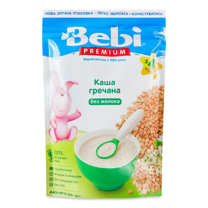Каша безмолочна Premium гречана від 4місяців 200г зіп/пакет Bebi