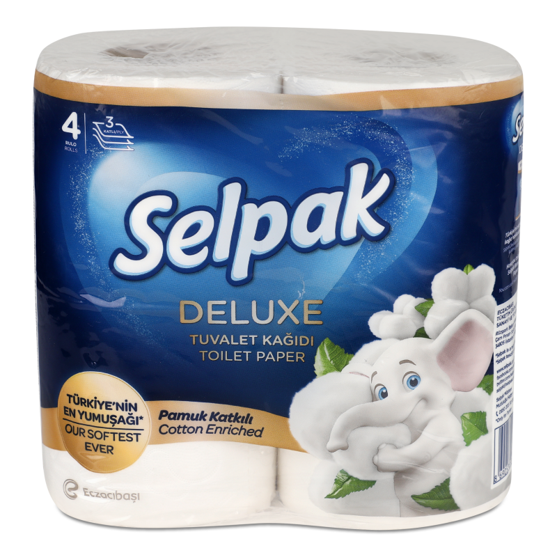 Папір туалетний Делюкс з додаванням бавовни 3шари 4шт Селпак