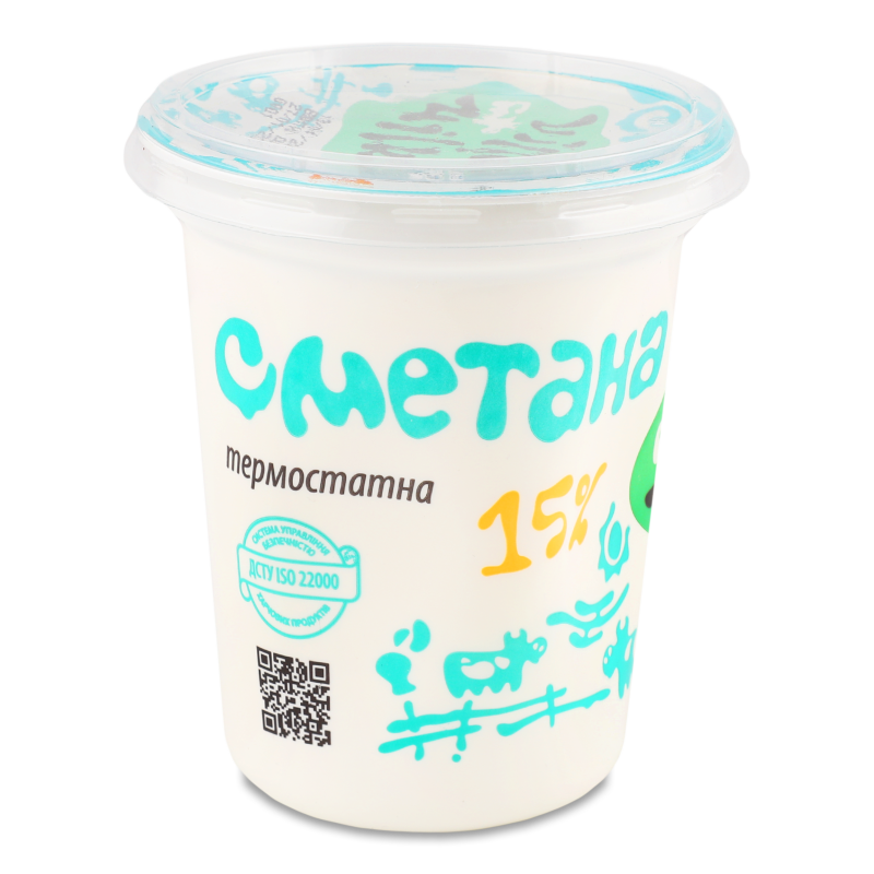 Сметана термостатна 15% 400г стакан Villa Milk