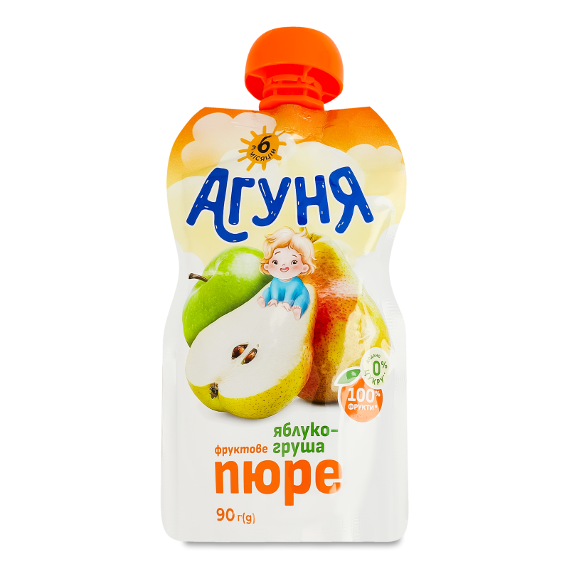 Пюре дитяче яблучно-грушеве від 6місяців 90г пауч Агуня