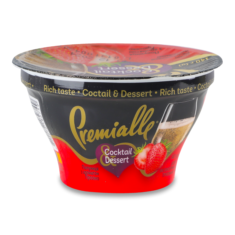Десерт кисломолочний Соcktail&Dessert Полуниця з ароматом Просеко 9,1% 140г стакан Premialle