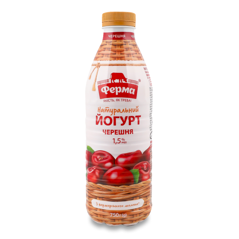 Йогурт питний Черешня 1,5% 750г пет Ферма