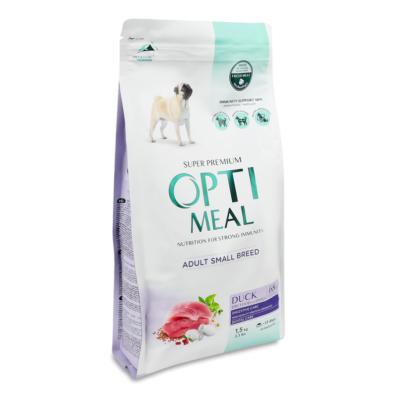 Корм д/дорослих собак малих порід Качка сухий 1,5кг Оптіміл