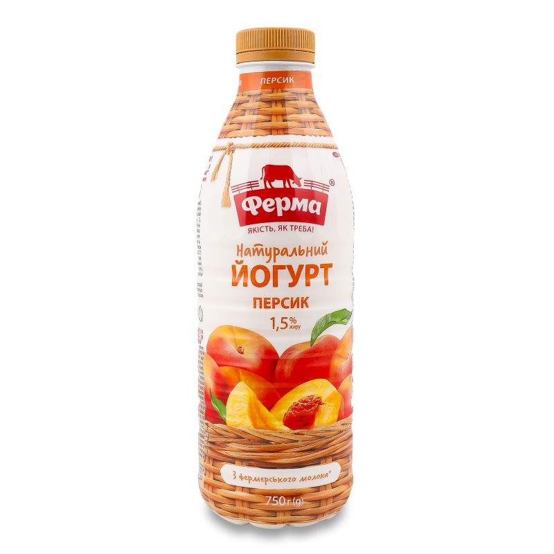 Йогурт питний Персик 1,5% 750г пет Ферма