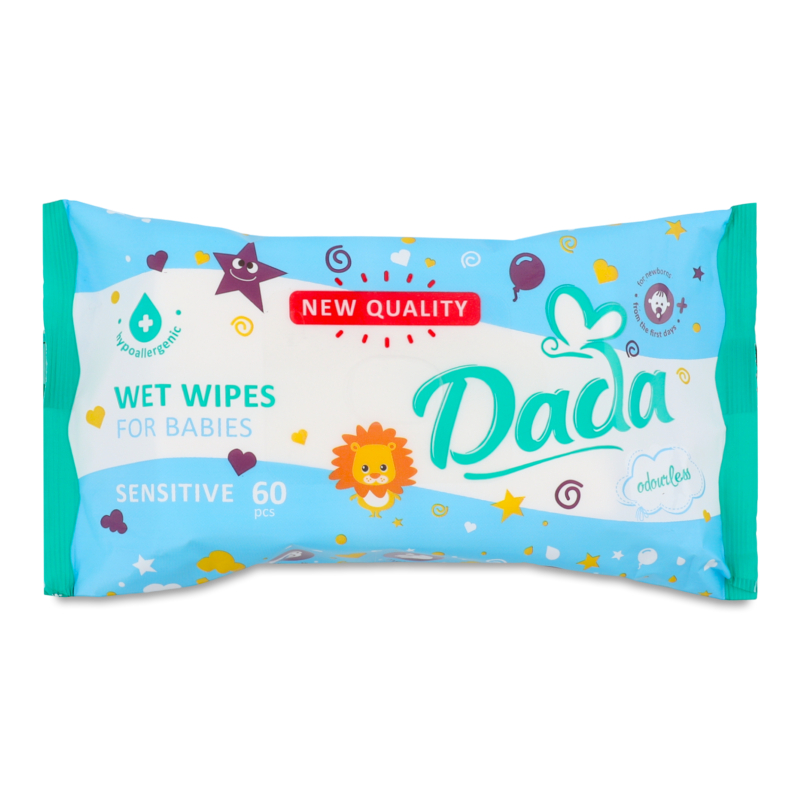 Серветки вологі дитячі Сенсітів без запаху 60шт ДаДа