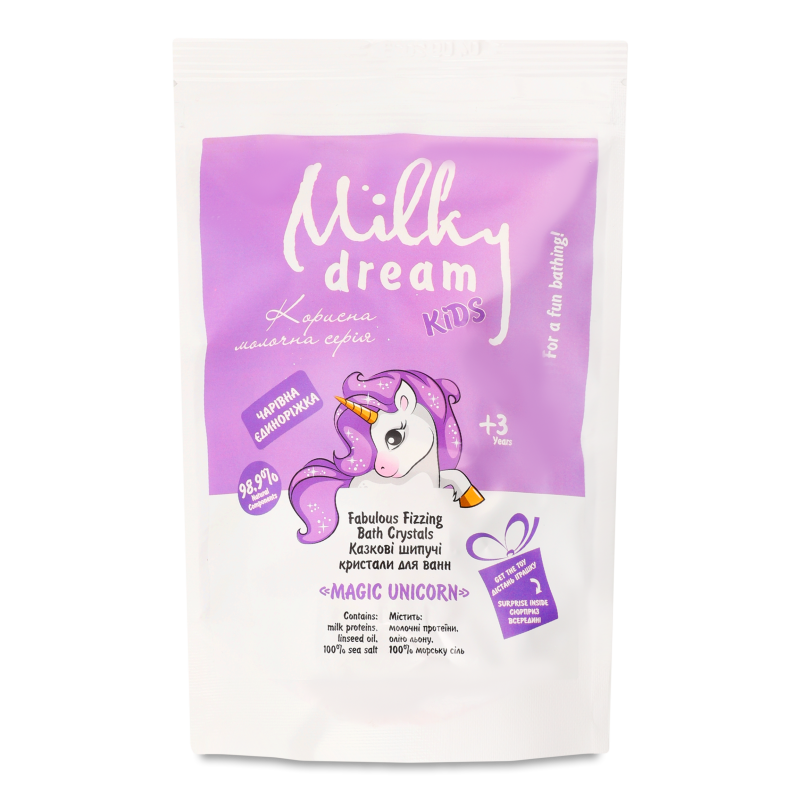 Сіль морська д/ванн дитяча Казкові шипучі кристали Чарівна Єдиноріжка 300г д/п Мілкі дрім