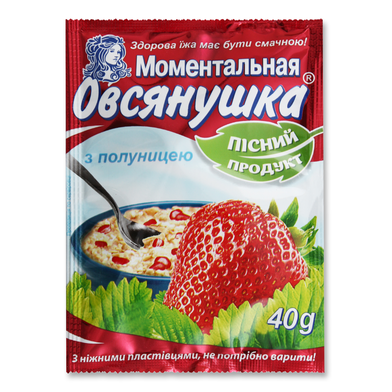 Каша швидкого приготування вівсяна з полуницею 40г Вівсяночка