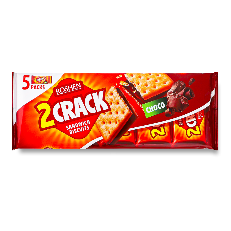 Печиво затяжне 2 Crack з шоколадною начинкою 190г Roshen