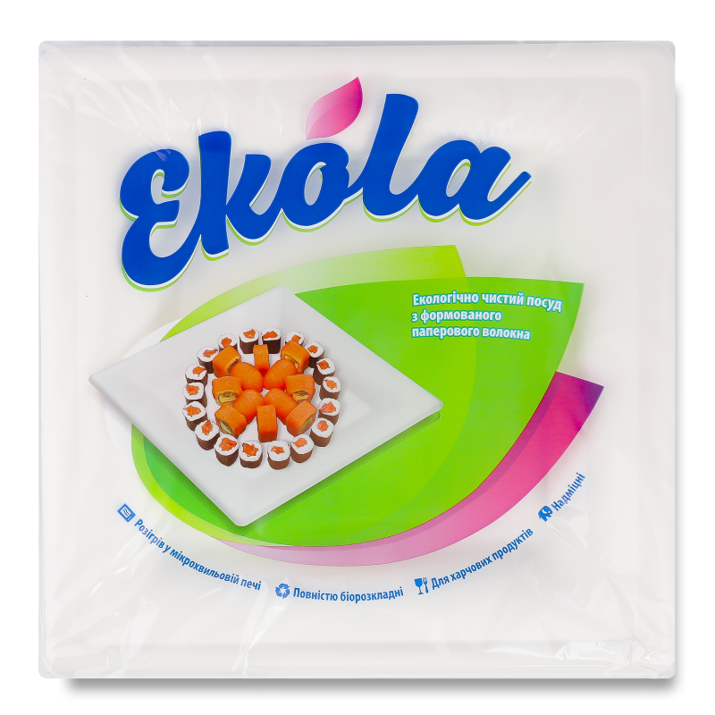 Тарілка паперова квадратна 26*26см 6шт Екола