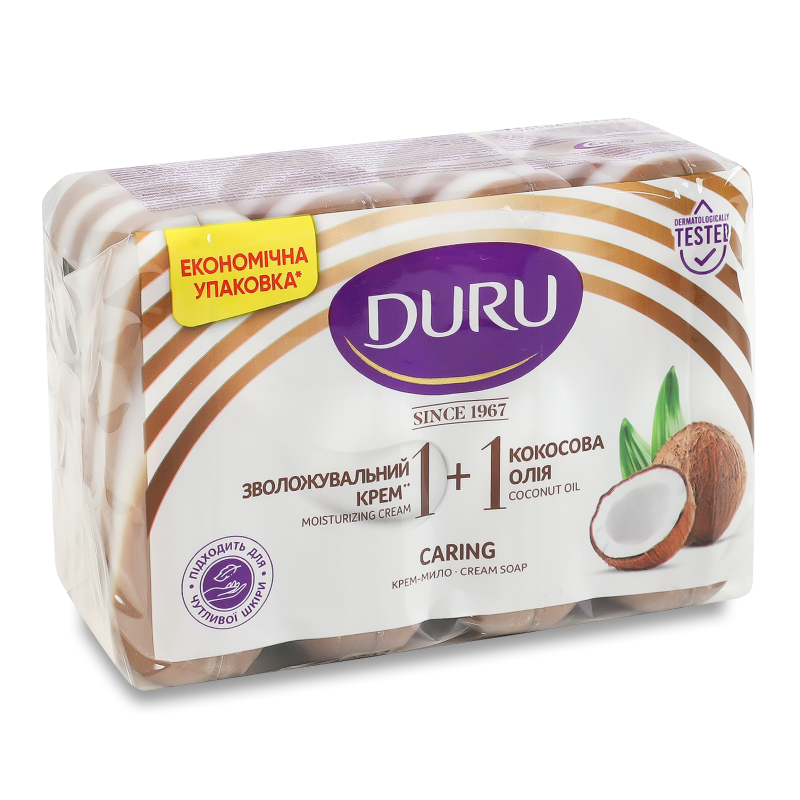 Мило 1+1 Кокосова олія та зволожувальний крем 4*80г Duru