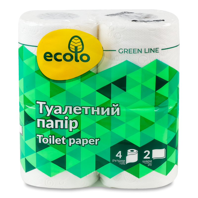 Папір туалетний білий 2шари 4шт Еколо
