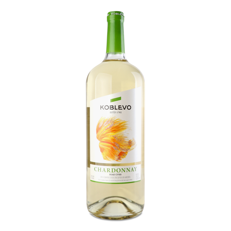 Вино Chardonnay біле сухе сортове 9,5-14% 1,5л Koblevo