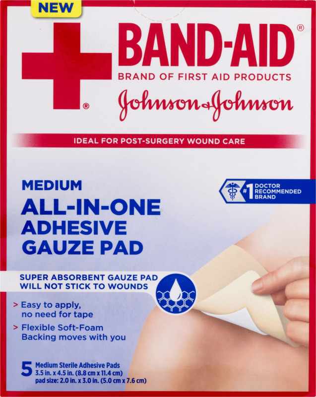 BandAid Medium AllInOne Adhesive Gauze Pad 5 CT BandAid