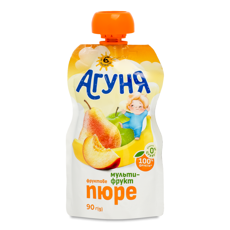 Пюре дитяче мультифруктове від 6місяців 90г пауч Агуня