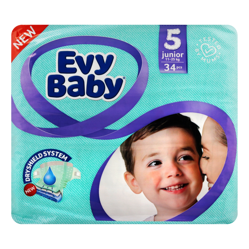 Подгузники для детей 11-25кг 5 Junior Evy Baby 34шт Evy Baby ...