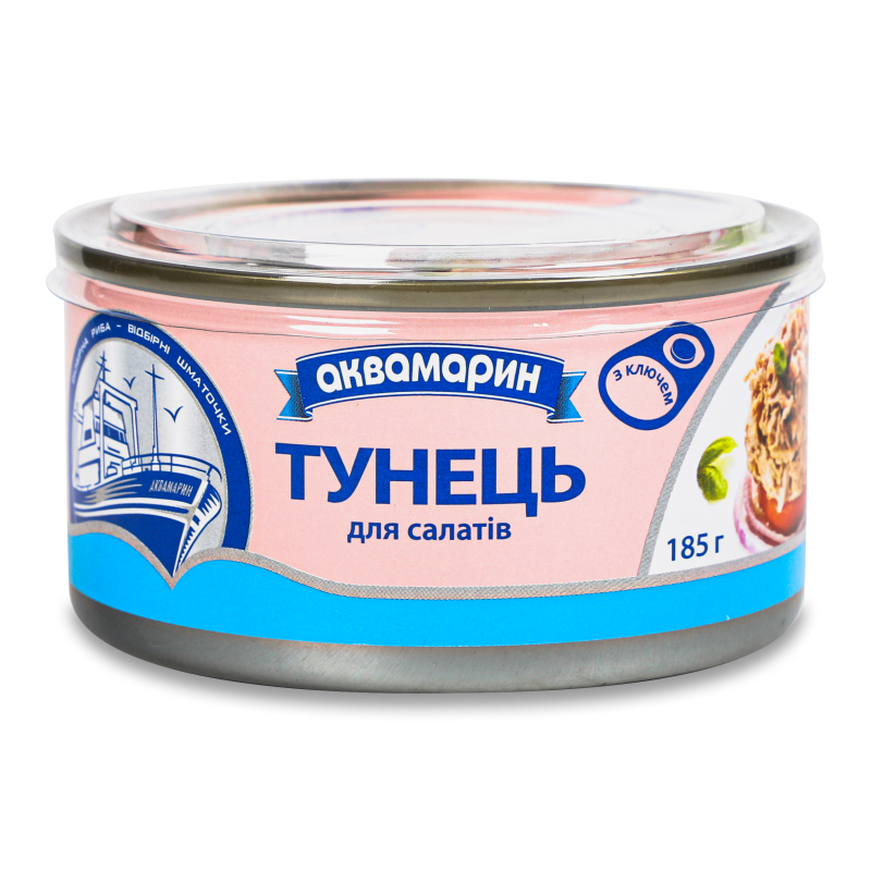 Тунець д/салатів у власному соку 185г ж/б з ключем Аквамарин