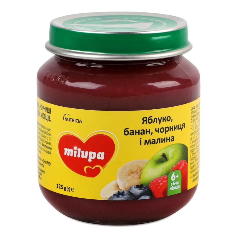 Пюре фруктове Яблуко банан чорниця та малина від 6місяців 125г твіст/б Milupa