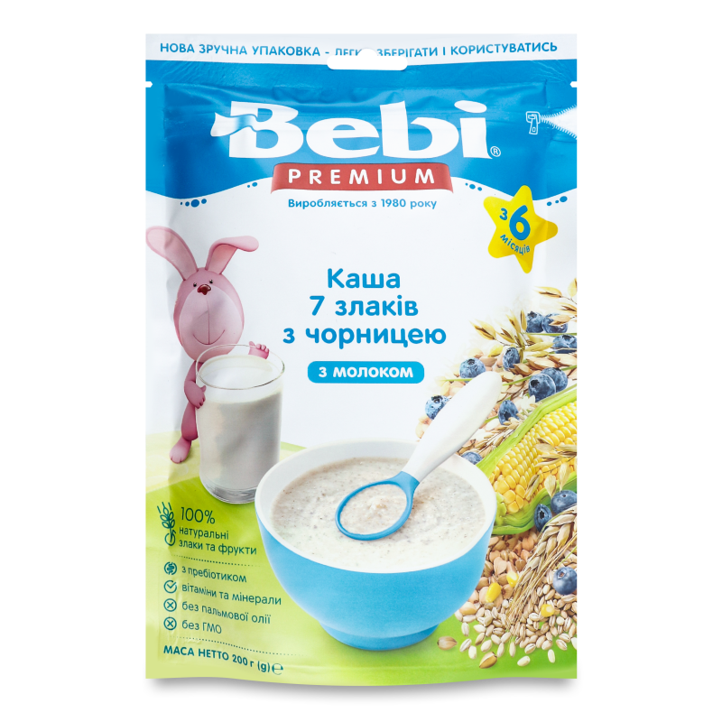 Каша молочна Premium 7злаків з чорницею від 6місяців 200г зіп/пакет Bebi