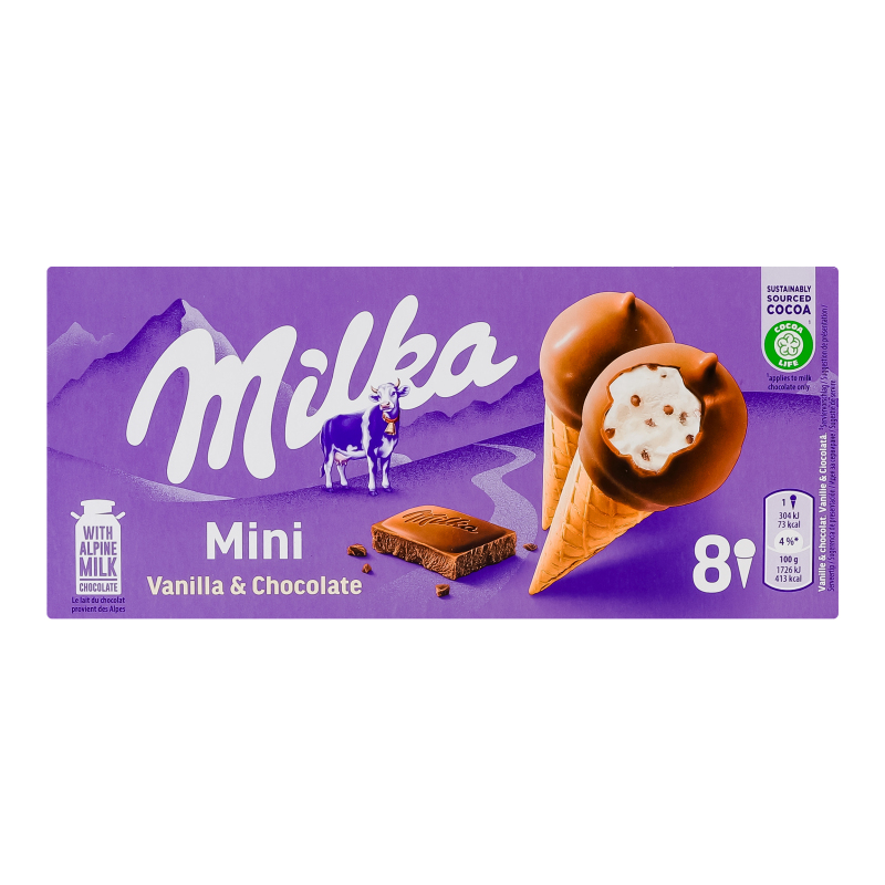 Морозиво ріжок Vanilla&Chocolate Mini Milka к/у 8х17.5г Milka