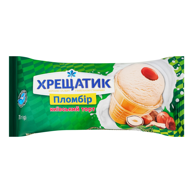 Мороженое 12% пломбир со вкусом лесного ореха в вафельном