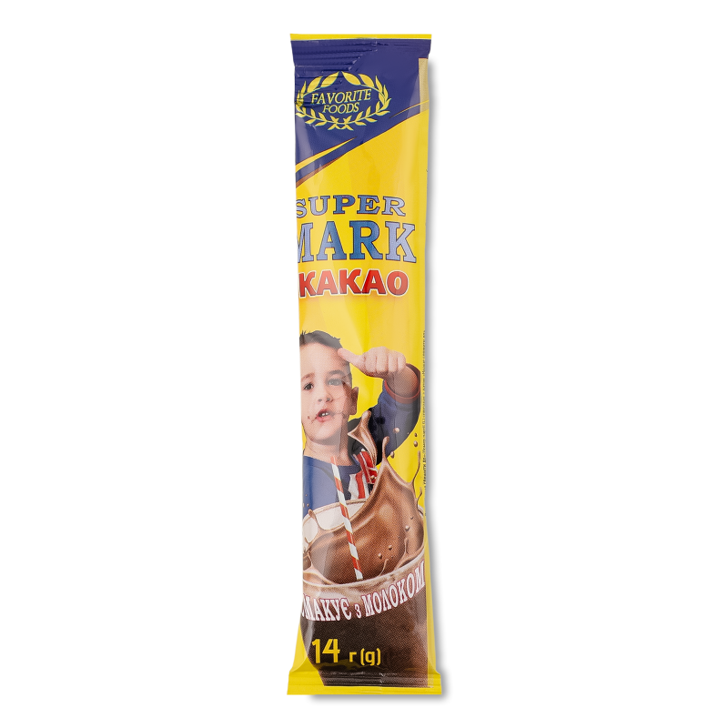 Напій розчинний Какао Super Mark з цукром порошкоподібний 14г стік Favorite Foods