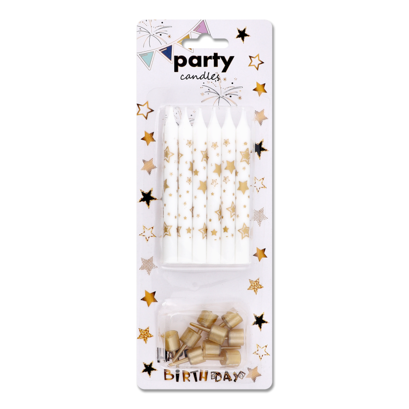 Свічка д/торту біла з зірками з підставками 8см 12шт KYYW148 Fenglin