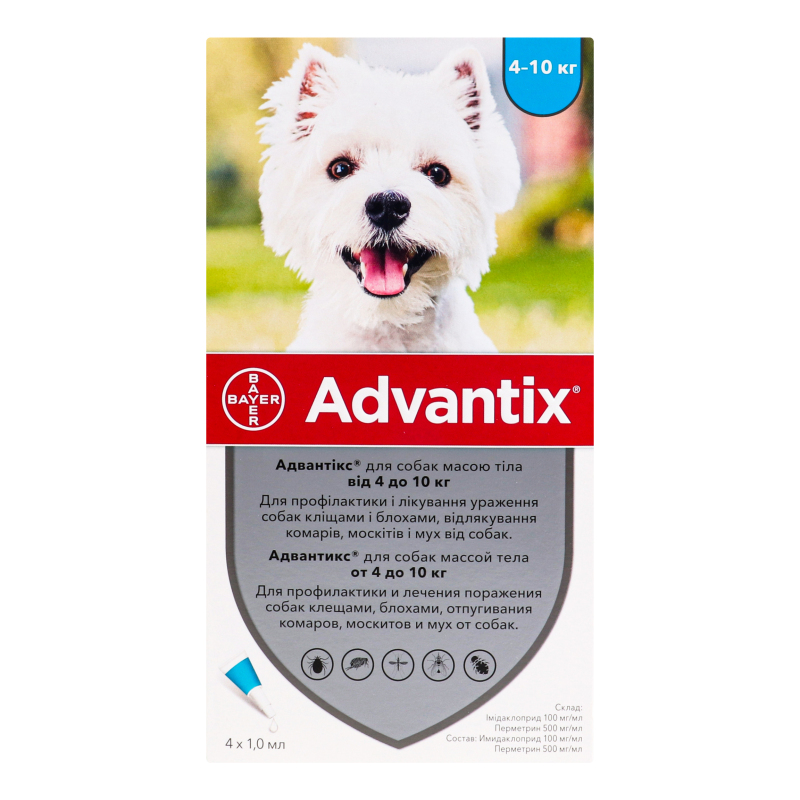 Капли для собак массой тела 4-10кг Advantix Bayer 4х1мл Bayer ...