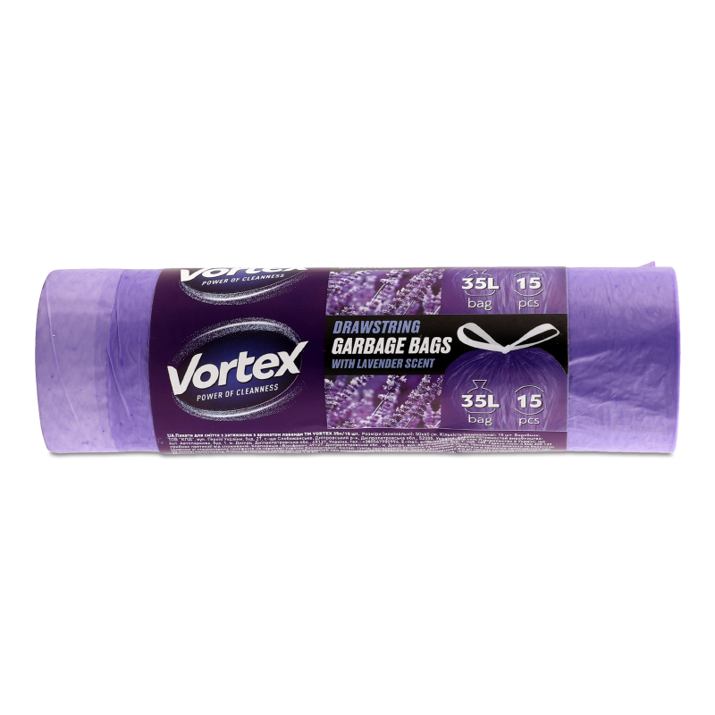 Пакети д/сміття з ароматом лаванди з затяжками 35л 15шт Vortex