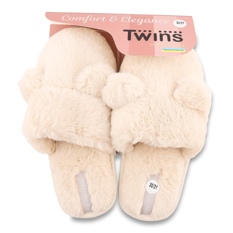 Взуття домашнє дитяче штучне хутро з вушками р.30-35 Twins