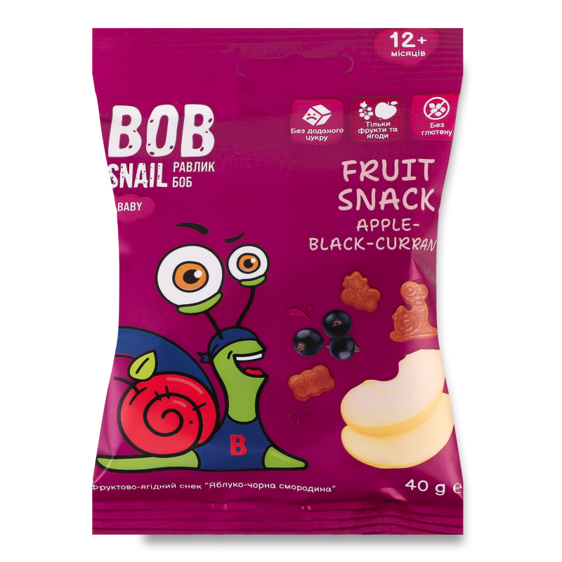Снек фруктовий дитячий Яблуко-Чорна смородина від 12місяців 40г Bob Snail