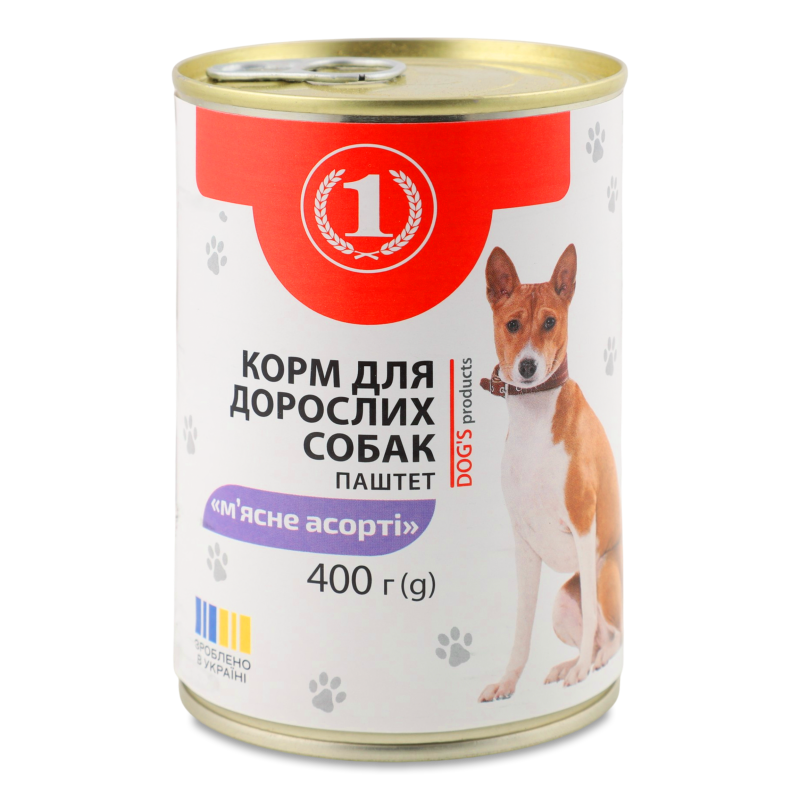 Корм д/дорослих собак Паштет М’ясне асорті 400г ж/б ТМ “1”