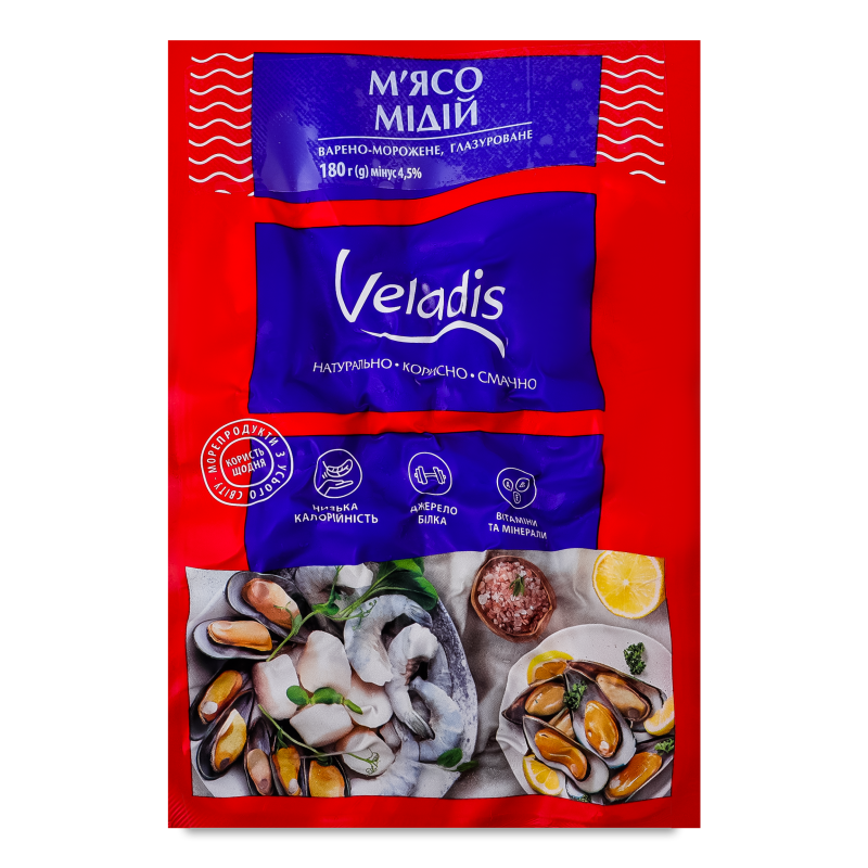 М’ясо мідій в/м глазуроване 180г в/у Veladis