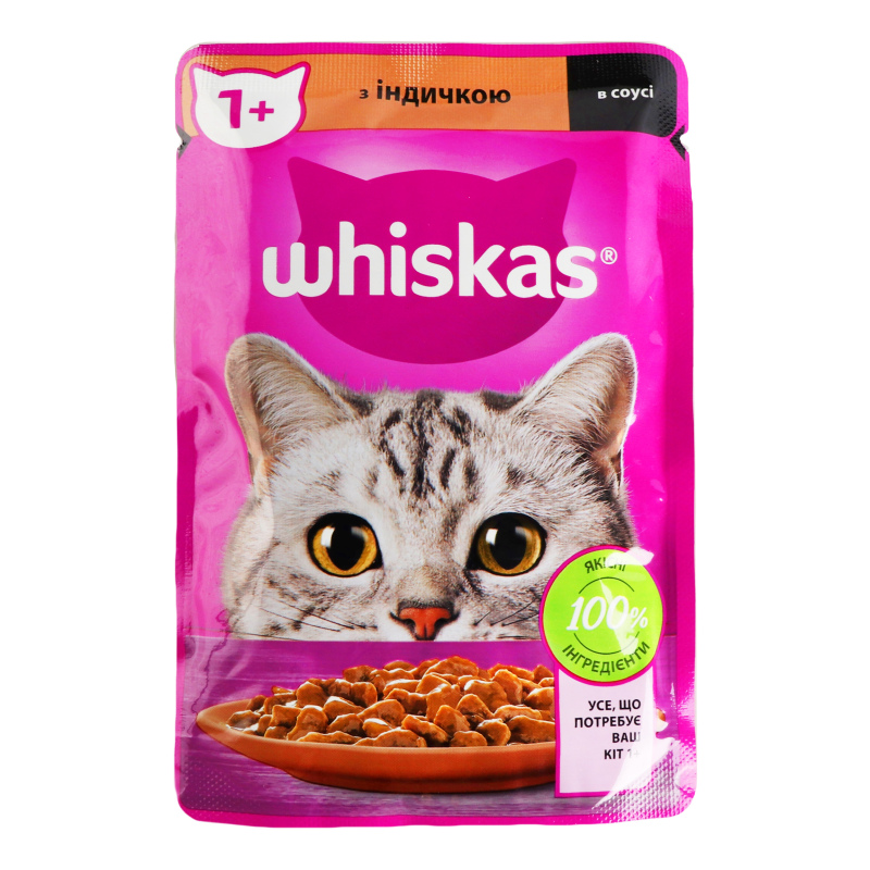 Корм влажный для взрослых котов с индейкой в соусе Whiskas д/п 85г ...