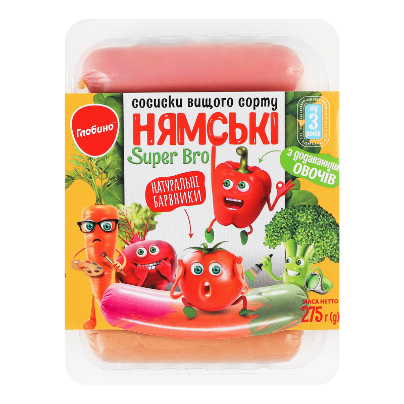 Сосиски з додаванням овочів Super Bro Нямські Глобино к/у