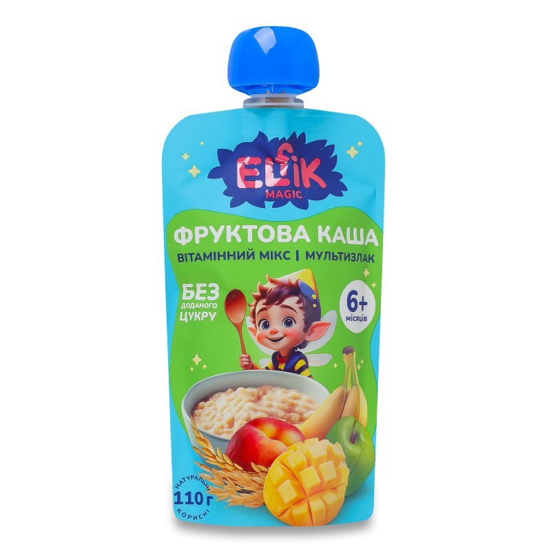 Каша фруктова Вітамінний мікс та мультизлак від 6місяців 110г пауч Elfik Magic