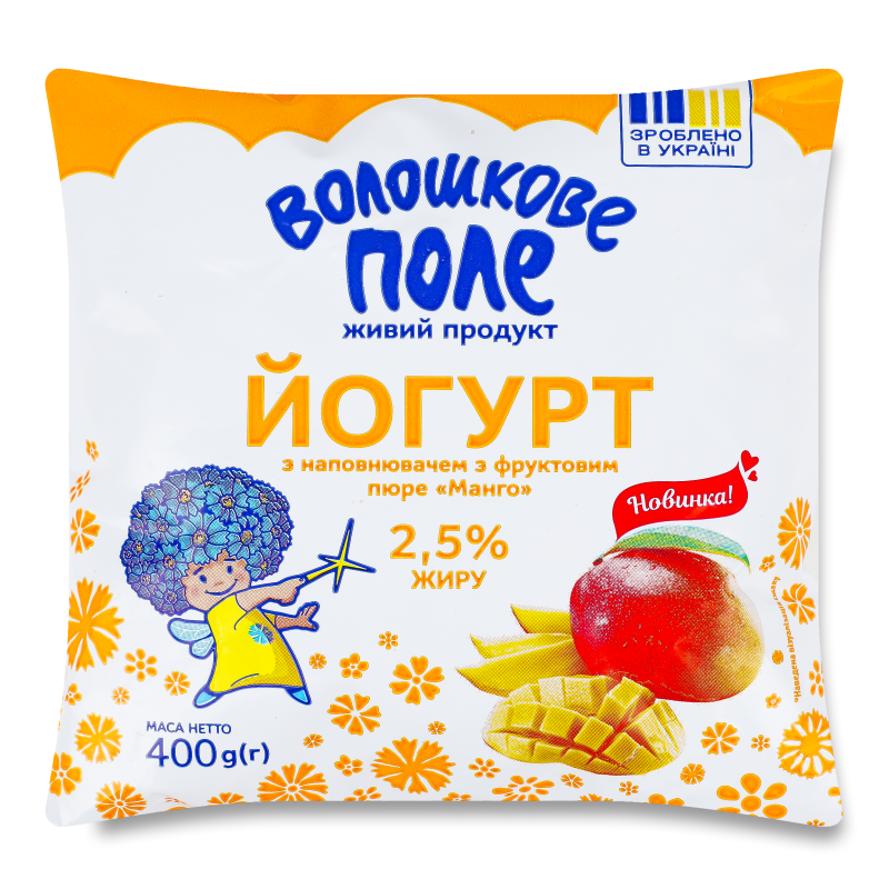 Йогурт питний з фруктовим пюре Манго 2,5% 400г плівка Волошкове поле