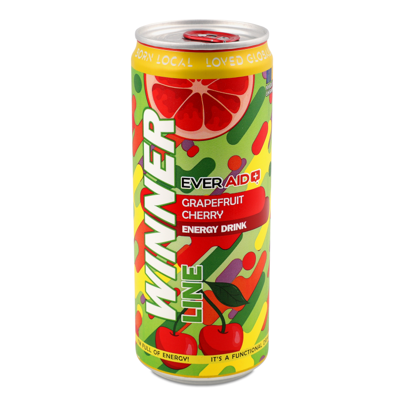 Напій енергетичний безалкогольний Winner Line Grapefruit Cherry середньогазований 330мл ж/б Ever Aid