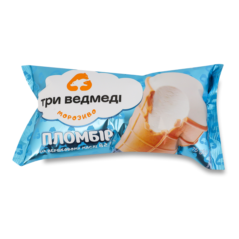 Морозиво Пломбір на вершковому маслі вафельний стакан 75г Три ведмеді