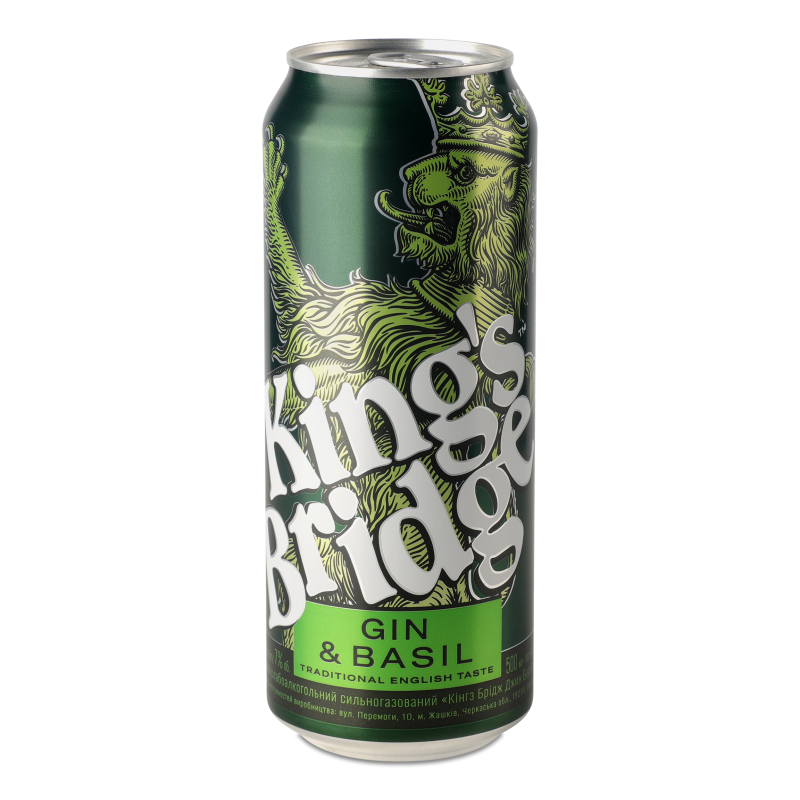Напій слабоалкогольний Gin&Basil сильногазований 7% 0,5л ж/б King’s Bridge