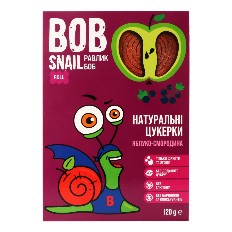 Конфеты натуральные фруктово-ягодные Яблоко-смородина Bob Snail к/у ...
