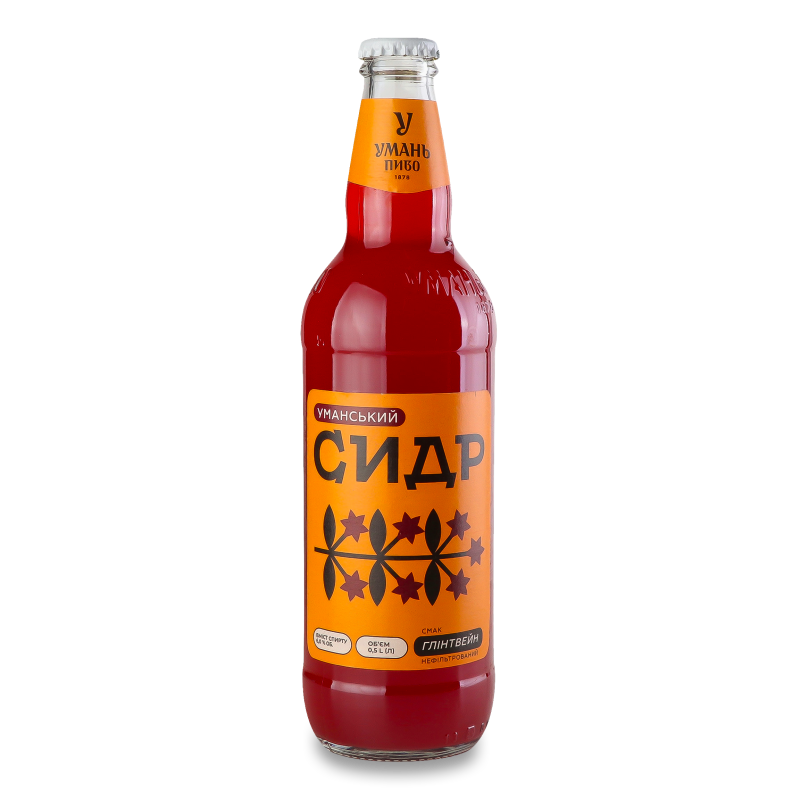 Сидр Уманський Глінтвейн солодкий нефільтрований 6% 0,5л скло Уманьпиво