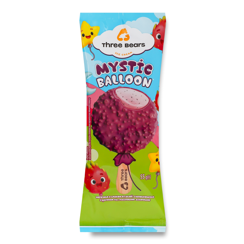 Морозиво Mystic balloon глазуровано-декороване ескімо 55г Three bears