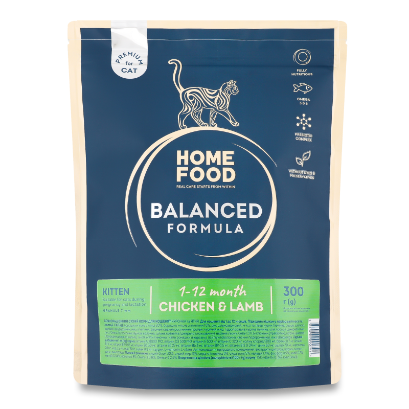 Корм д/кошенят Premium Balanced Formula Курочка та ягня сухий 300г Home Food