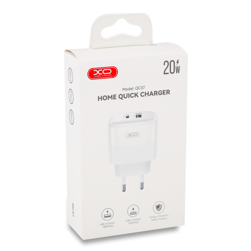 Пристрій зарядний мережевий 1USB-A+1USB-C PD20W/QC18W ХО