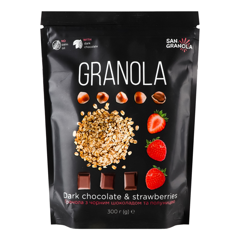 Гранола з чорним шоколадом і полуницею San Granola д/п