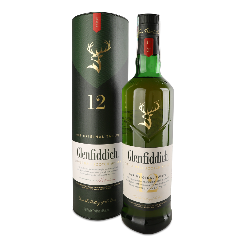 Віскі односолодовий 12років 40% 0,7л тубус Гленфіддіч