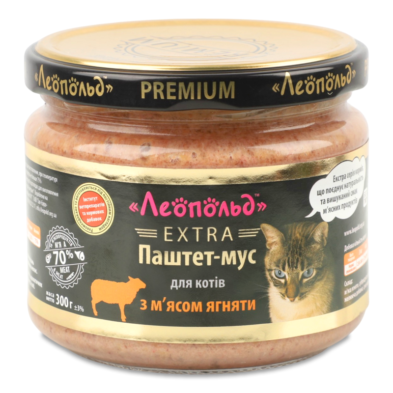 Корм д/котів Паштет-мус Екстра серія з м”ясом ягняти 300г твіст/б Леопольд